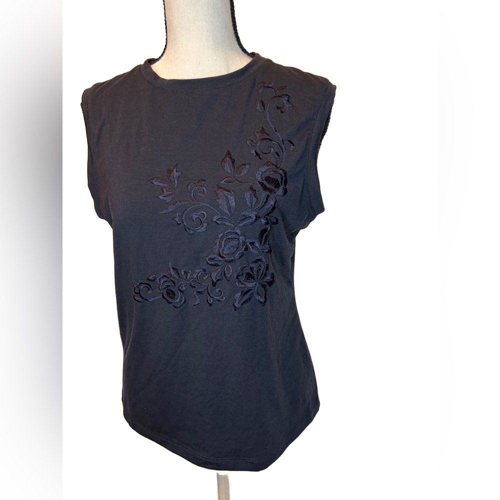 Philosophy di Alberta Ferretti Black Floral Embroidered Top Italy Size 10 M/L - Picture 4 of 8